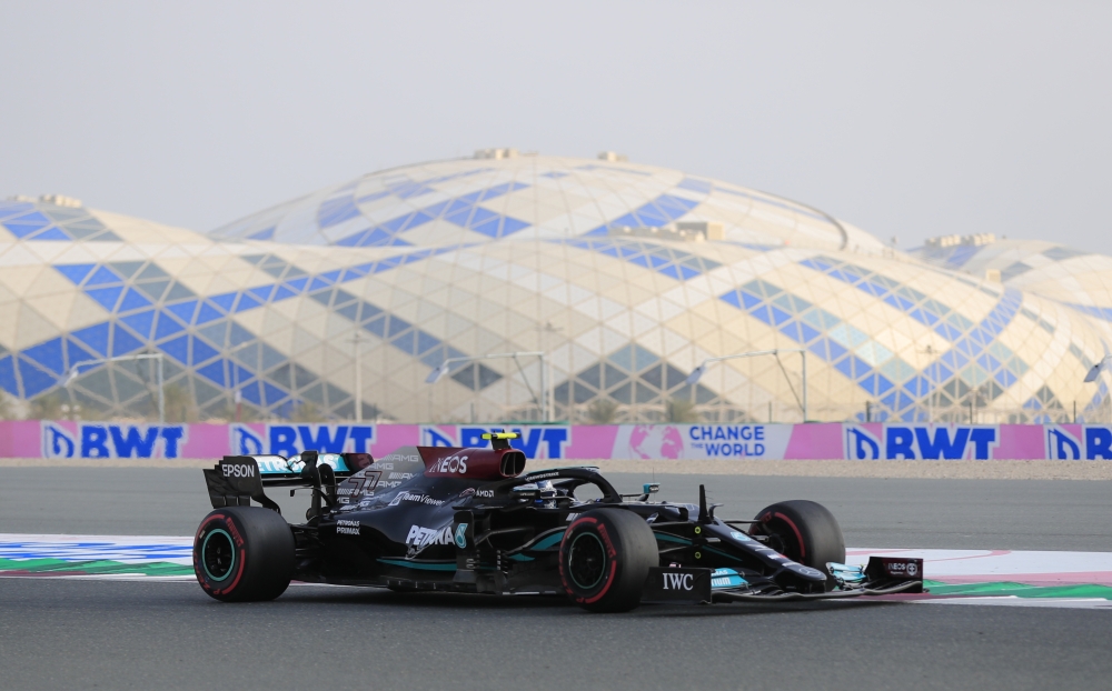Mercedes' Valtteri Bottas during practice (REUTERS/Thaier Al-Sudani)
