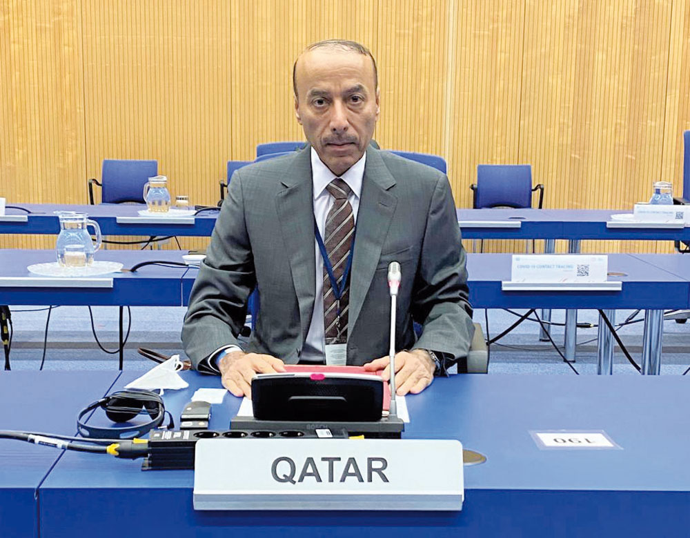 Ambassador of Qatar to the Federal Republic of Austria, Sultan bin Salmeen Al Mansouri, addressing the meeting in Vienna.