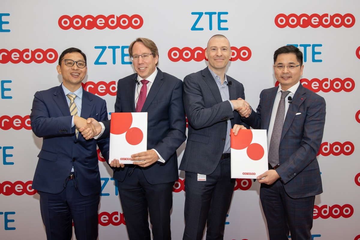 Officials of  Ooredoo Group and ZTE after signing the extension of the existing partnership. 