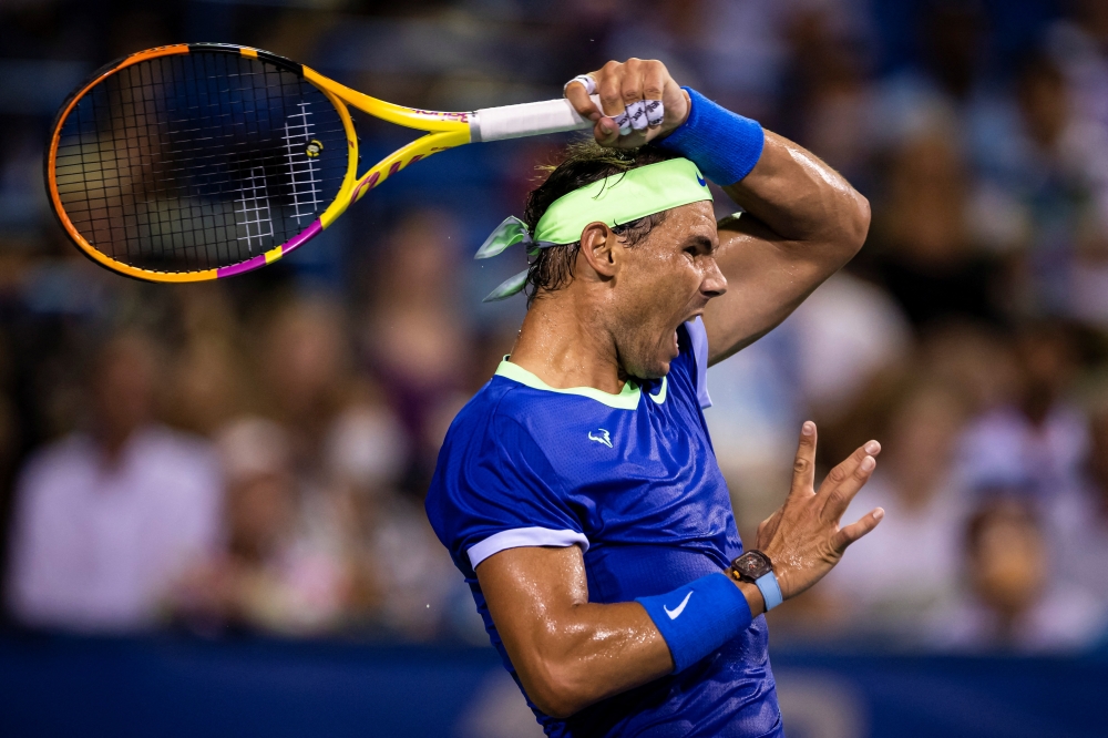 Rafael Nadal of Spain returns a shot against Lloyd Harris of South Africa (not pictured) during the Citi Open at Rock Creek Park Tennis Center. Mandatory Credit: Scott Taetsch-USA TODAY Sports/File Photo