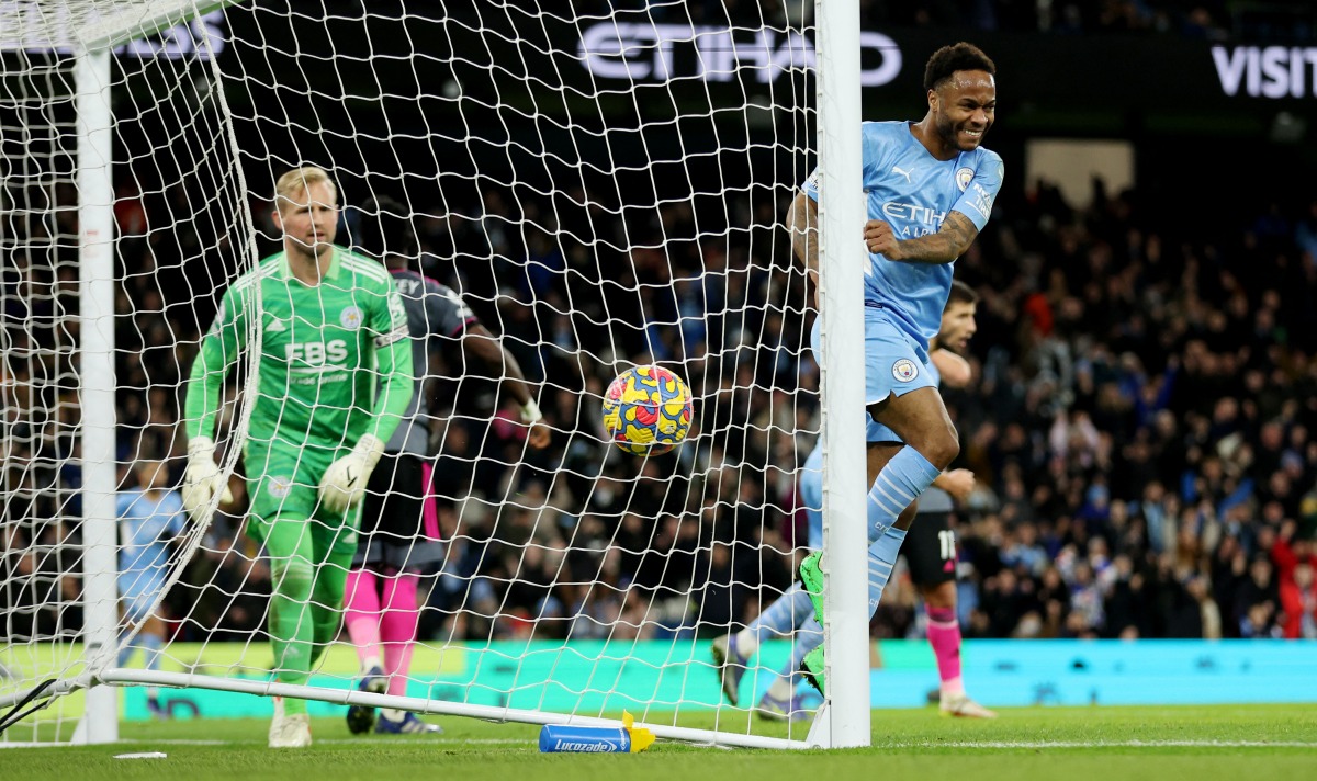 Manchester City's Raheem Sterling celebrates scoring their sixth goal Action Images via Reuters/Carl Recine