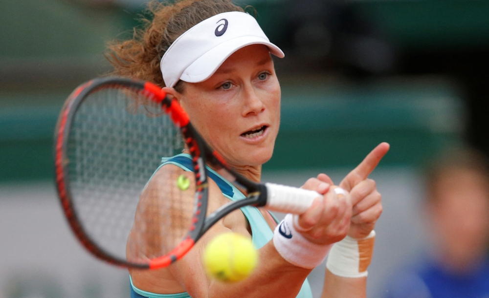Samantha Stosur of Australia v Tsvetana Pironkova of Bulgaria - Paris, France - 1/06/16. Stosur returns the ball. REUTERS/Gonzalo Fuentes/File Photo