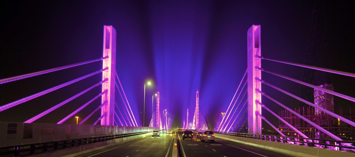 Cable-stayed bridge on Sabah Al Ahmad Corridor. 