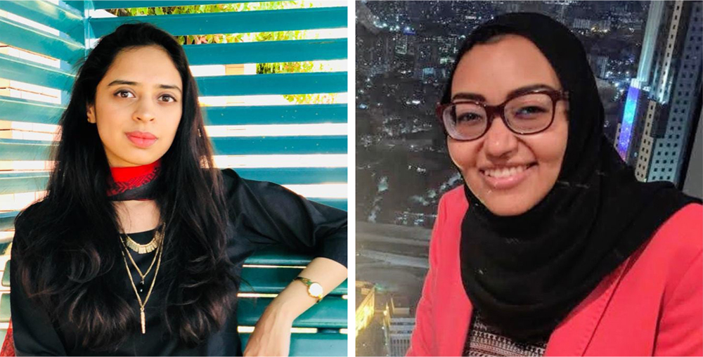 HBKU students Ayesha Bashir (left) and Tasniem Ahmed