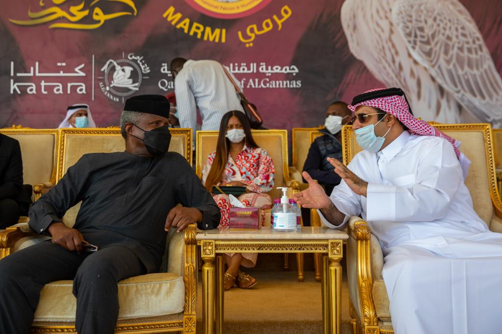 Vice-President of Nigeria H E Yemi Osinbajo and Ambassador of Qatar to Nigeria Dr. Ali Ghanem Ali Al Fhaid Al Hajri at the Qatar International Falconry & Hunting Festival.