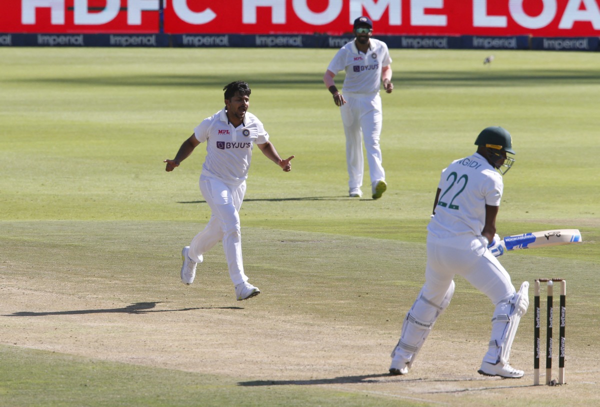 India's Shardul Thakur celebrates after taking the wicket of South Africa's Lungi Ngidi REUTERS/Rogan Ward

