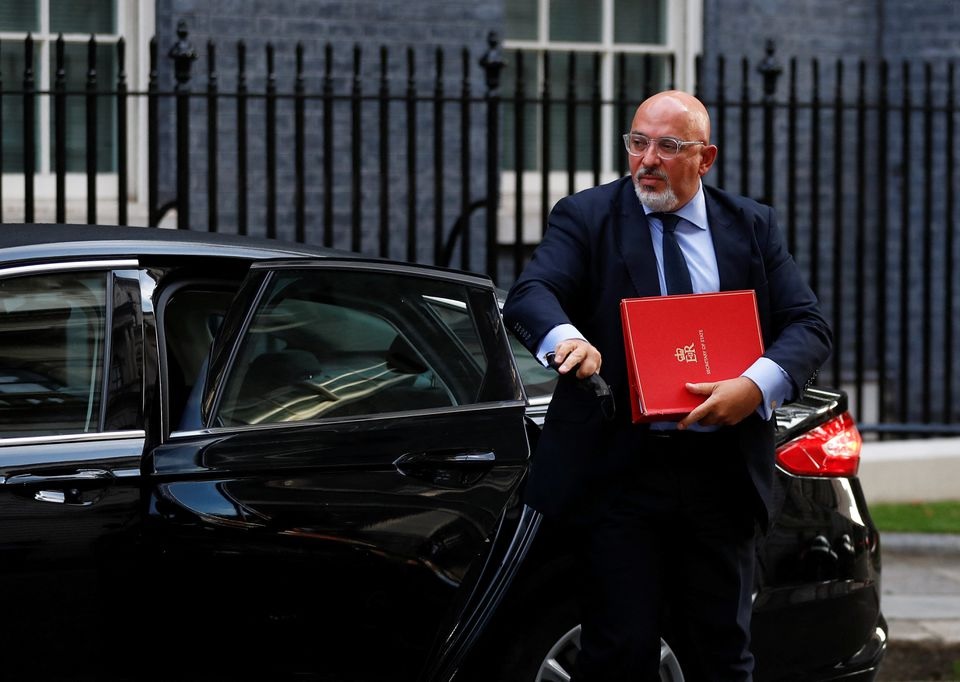 Britain's Secretary of State for Education Nadhim Zahawi arrives on Downing Street, in London, Britain September 17, 2021. REUTERS/Peter Nicholls

