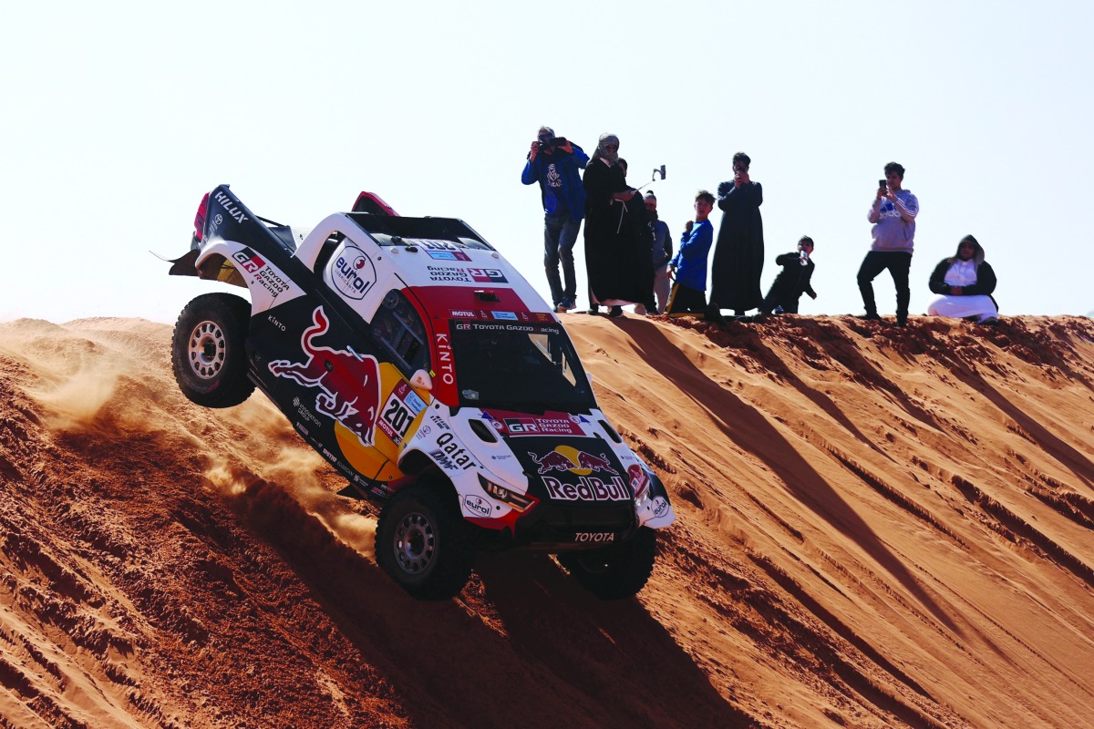 Toyota Gazoo Racing’s Nasser Saleh Al Attiya and co-driver Matthieu Baumel in action during stage 7.