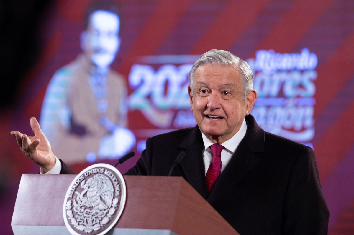 Mexican President Andres Manuel Lopez Obrador speaks during a news conference at the National Palace in Mexico City, Mexico January 10, 2022. Mexico's Presidency/Handout via REUTERS