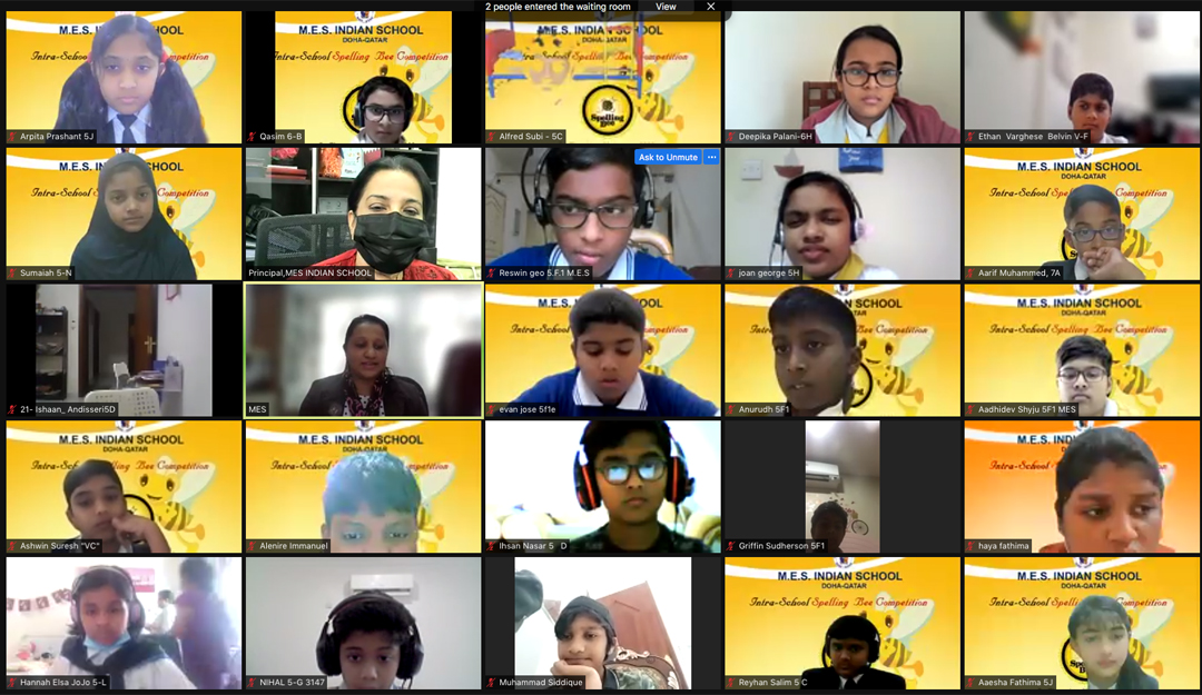 Students participating in a session of the intra-school online spelling bee contest. 