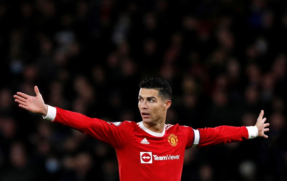 January 3, 2022 Manchester United's Cristiano Ronaldo reacts/File Photo