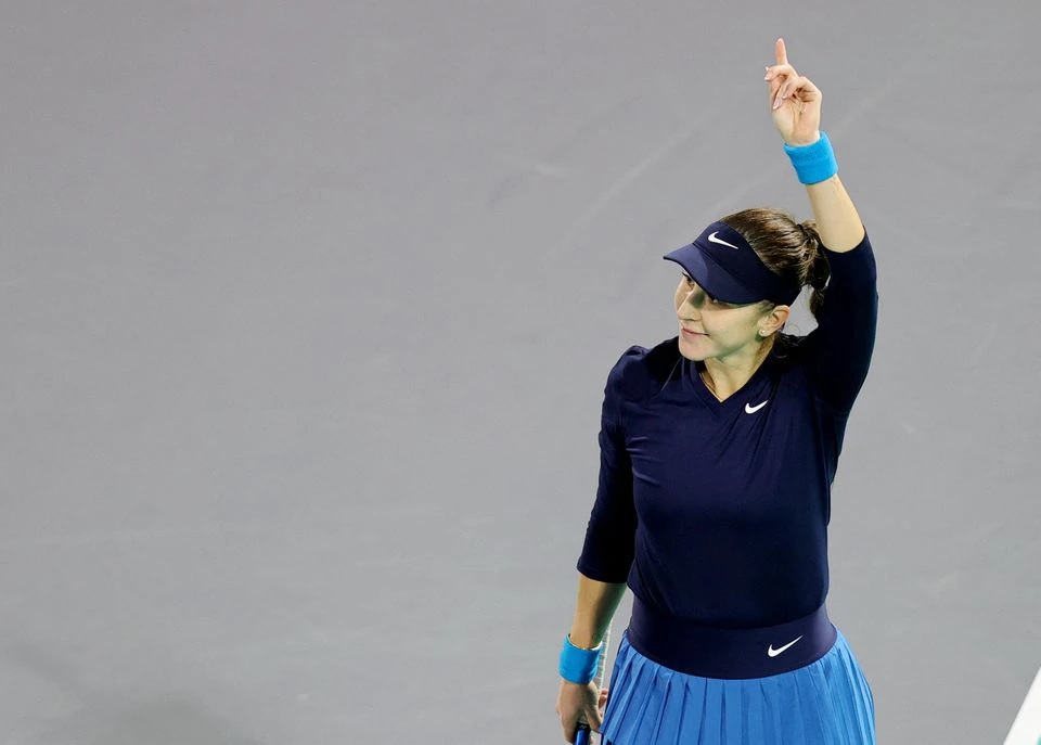 December 16, 2021 Switzerland's Belinda Bencic reacts during her match against Tunisia's Ons Jabeur REUTERS/Christopher Pike

