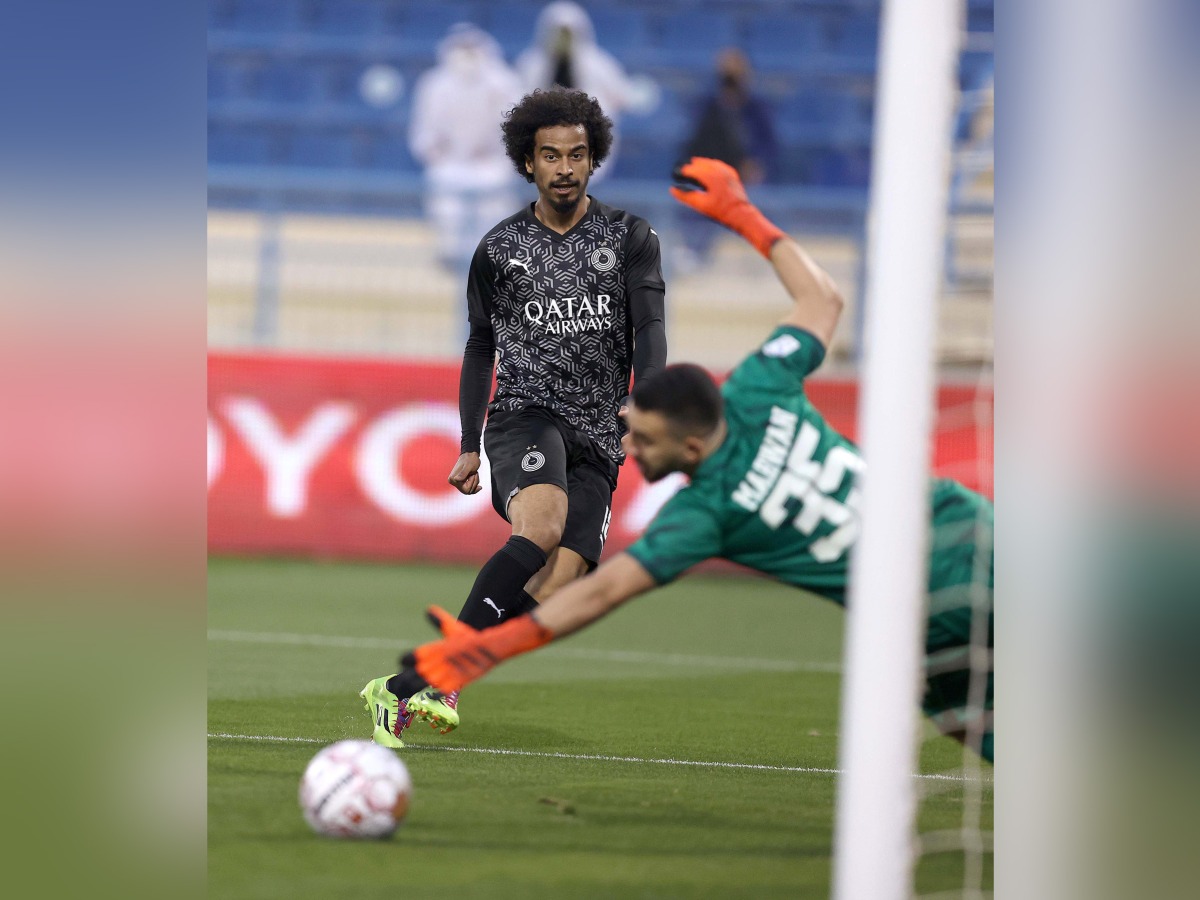 Akram Afif scores Al Sadd's opening goal against Al Shamal.