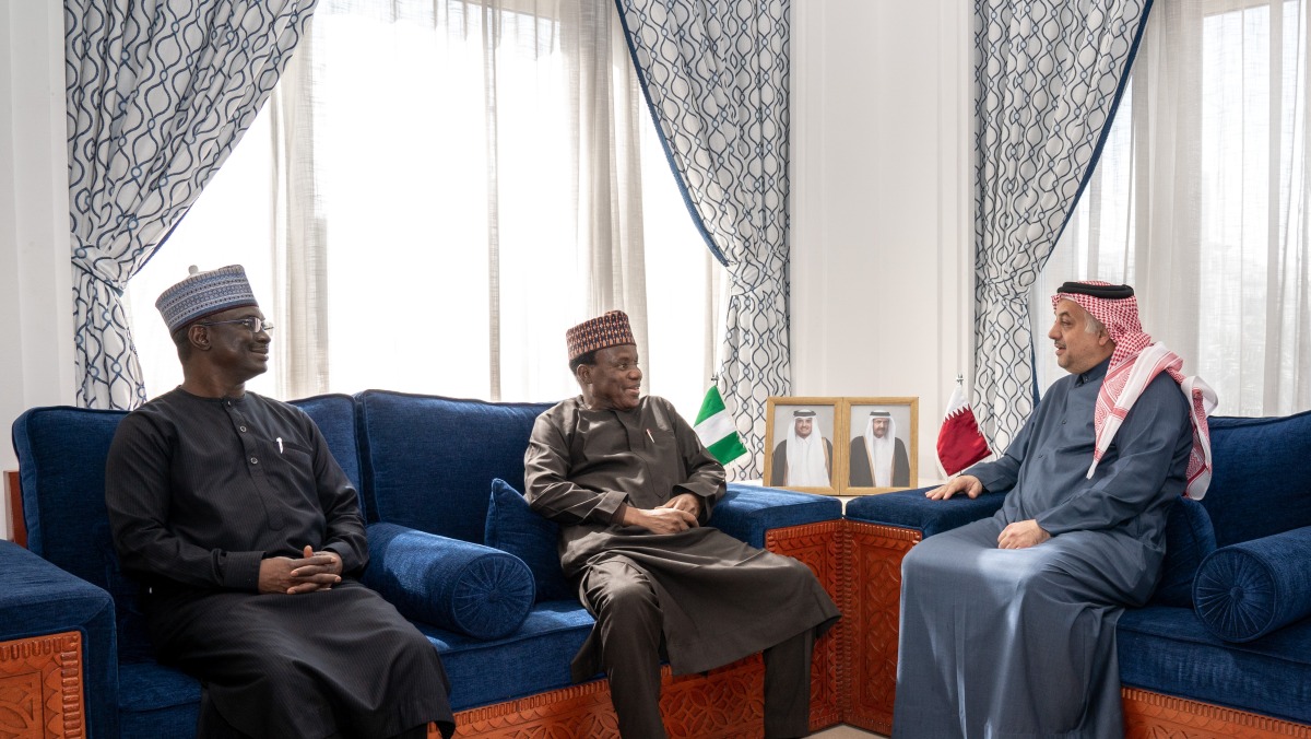Deputy Prime Minister and Minister of State for Defence Affairs H E Dr. Khalid bin Mohammad 
Al Attiyah meeting Minister of Defence of Nigeria H E Bashir Saleh Magashi. 
