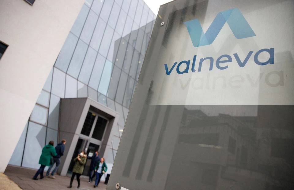 The logo of French-Austrian biotech firm Valneva is seen outside their headquarters in Vienna, Austria, December 16, 2021. REUTERS/Lisi Niesner

