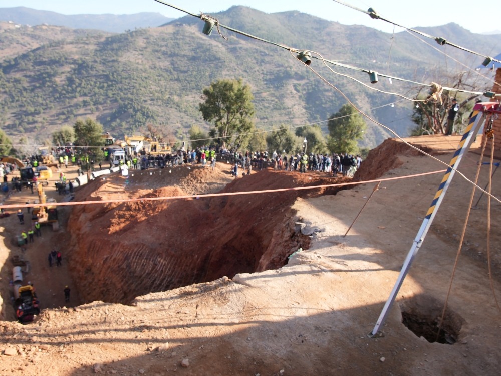 A general view shows the site where rescuers are working to reach a five-year-old boy trapped in a well in the northern hill town of Chefchaouen, Morocco February 5, 2022. REUTERS/Thami Nouas