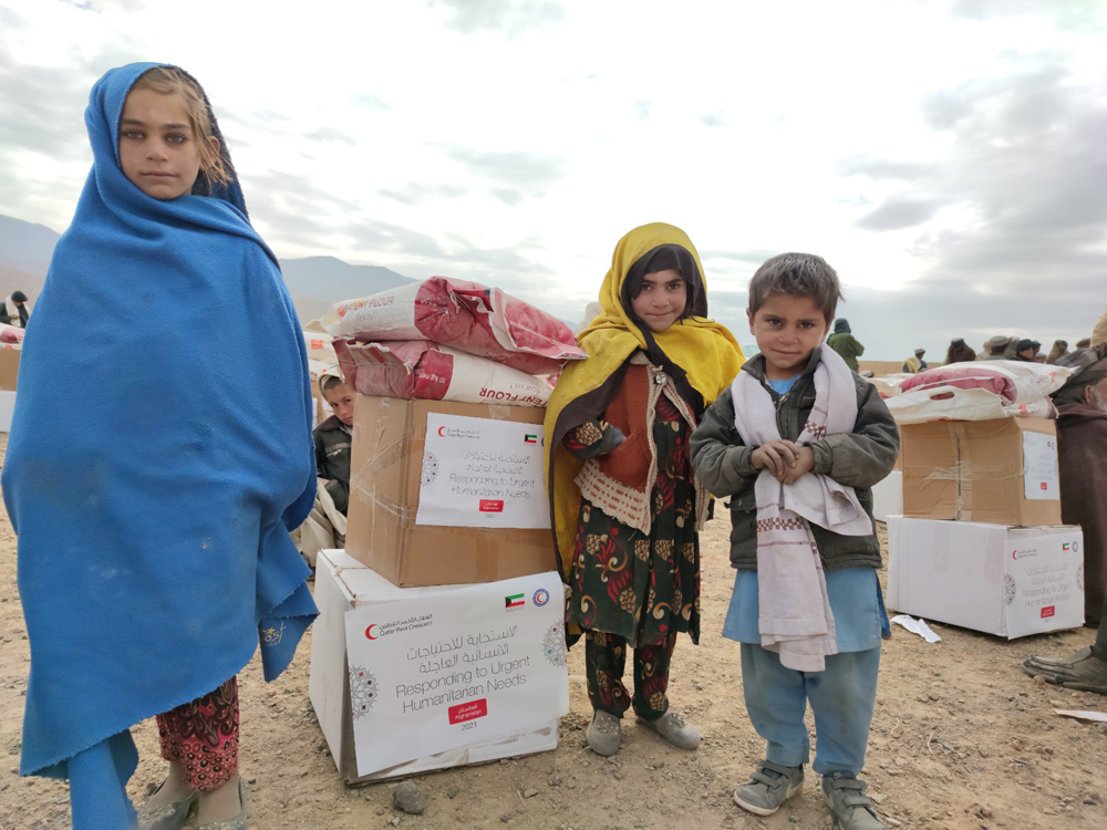 Benefices with relief aid provided by QRCS in Afghanistan.