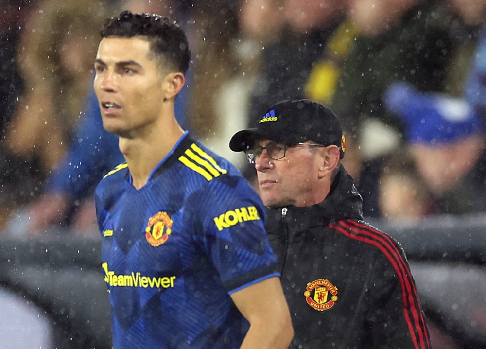 Manchester United's Cristiano Ronaldo alongside interim manager Ralf Rangnick Action Images via Reuters/Carl Recine