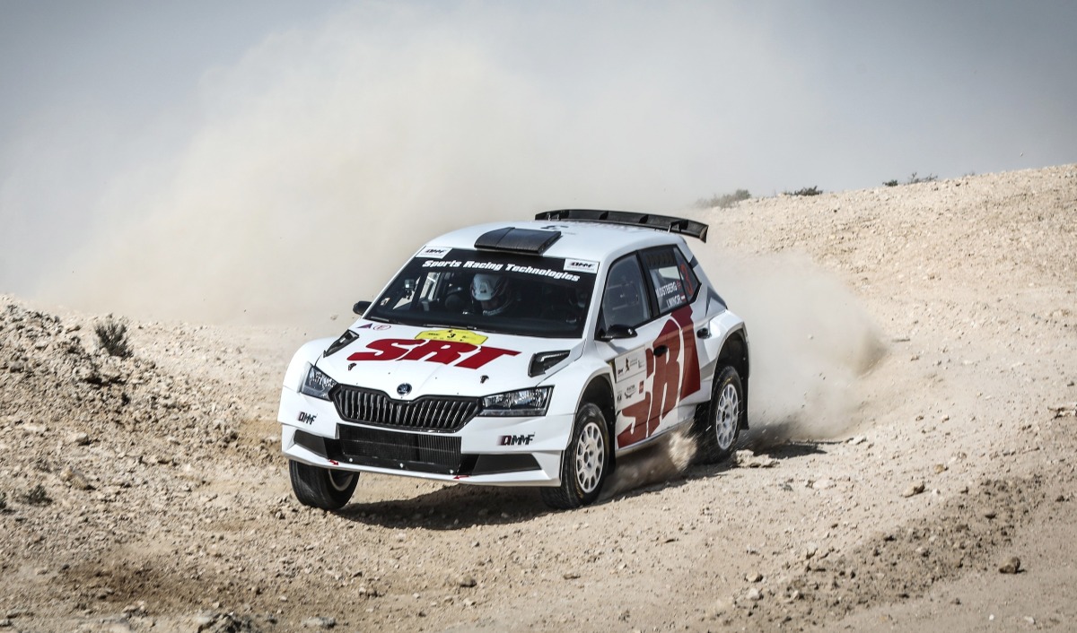 Mads Ostberg drives during the opening day of the  Qatar International Rally, yesterday. 