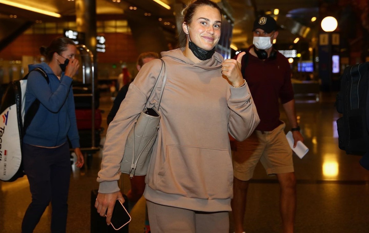 Belarusian Aryna Sabalenka arrives at the Hamad International Airport