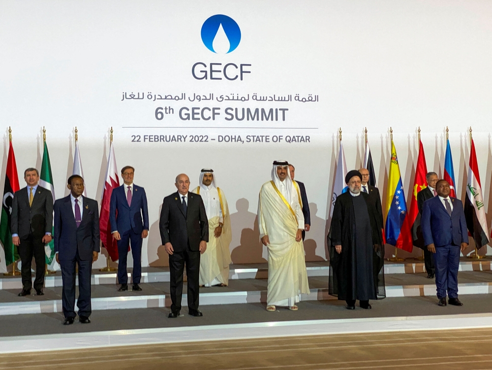 Attendees of the 6th GECF summit of heads of state and government pose for a group photo in Doha, Qatar February 22, 2022. Reuters/Imad Creidi