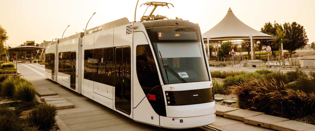 A QF tram in Education City.