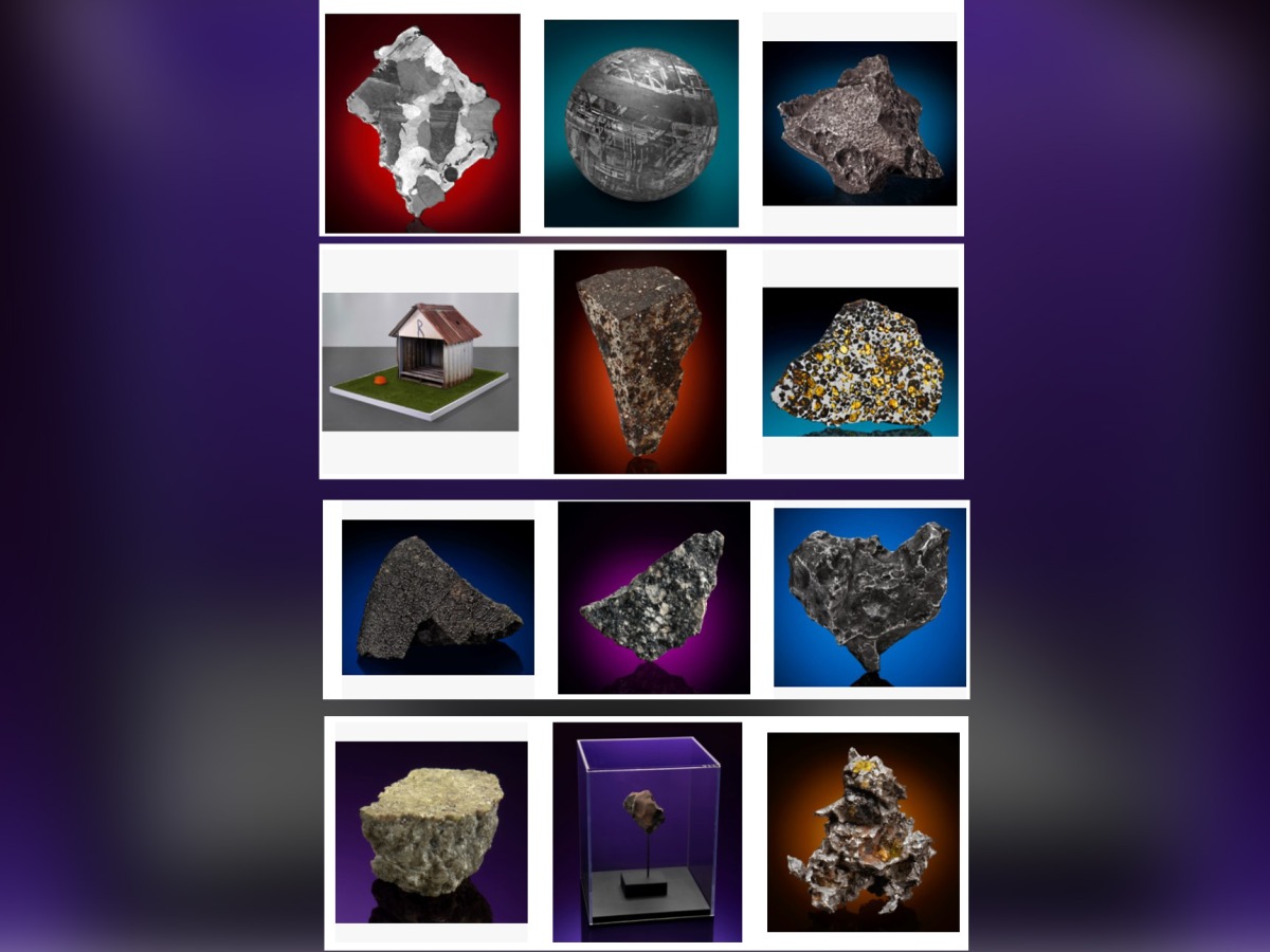 Collage of some of the lots in 'Deep Impact: Martian, Lunar and Other Rare Meteorites' auction 
