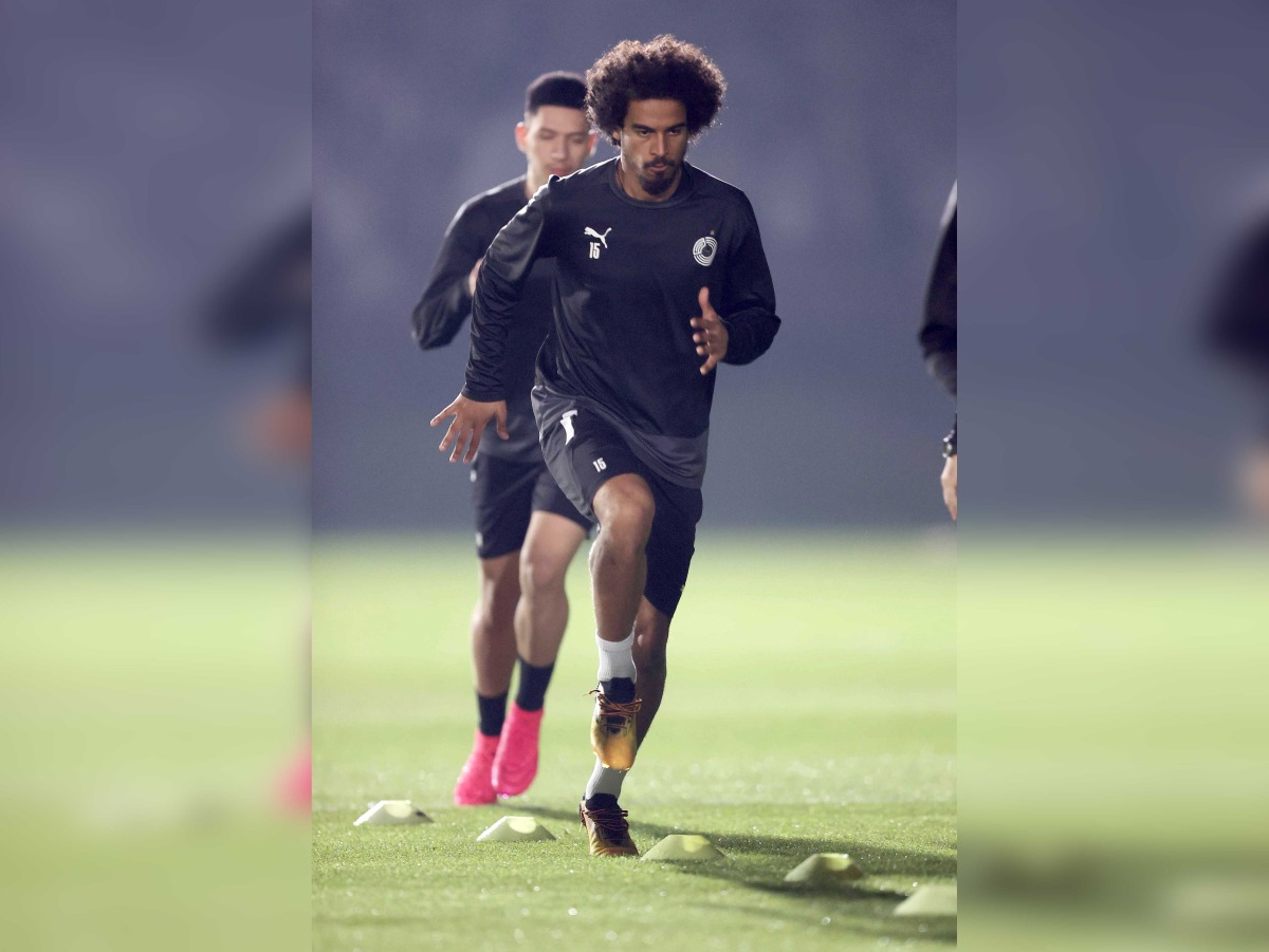 Al Sadd's Akram Afif during a training session yesterday.