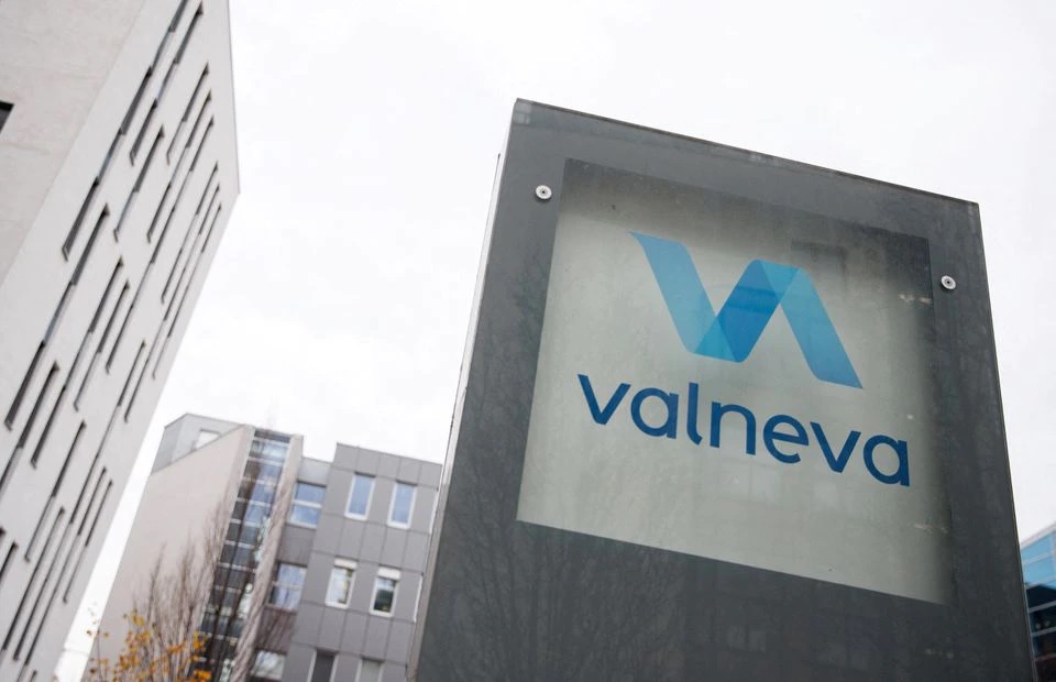 The logo of French-Austrian biotech firm Valneva is seen outside their headquarters in Vienna, Austria, December 16, 2021. REUTERS/Lisi Niesner

