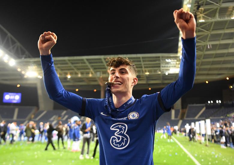 FILE PHOTO: May 29, 2021 Chelsea's Kai Havertz celebrates after winning the Champions League Pool via REUTERS/David Ramos

