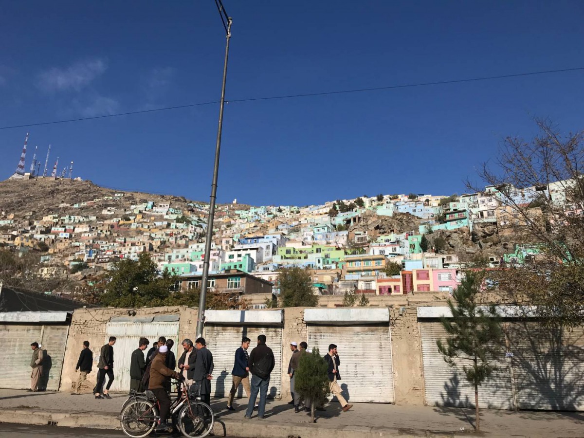 Informal settlements dot a hillside in Kabul, Afghanistan, where about 75% of the city is informally settled. Photo taken November 6, 2019. Thomson Reuters Foundation/Rina Chandran