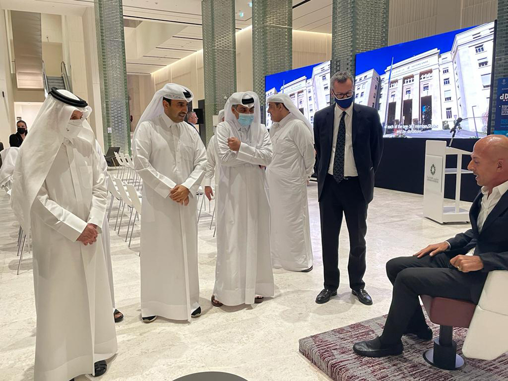 Qatar Airways Group Chief Executive, H E Akbar Al Baker (left); Italian Ambassador to Qatar, Alessandro Prunas (second right) along with other officials attending the opening of Italian Design Day 2022 exhibition at Msheireb Downtown Doha.