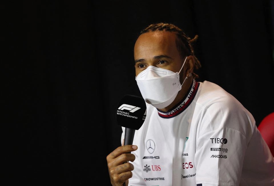 March 25, 2022 Mercedes' Lewis Hamilton during a press conference REUTERS/Ahmed Yosri

