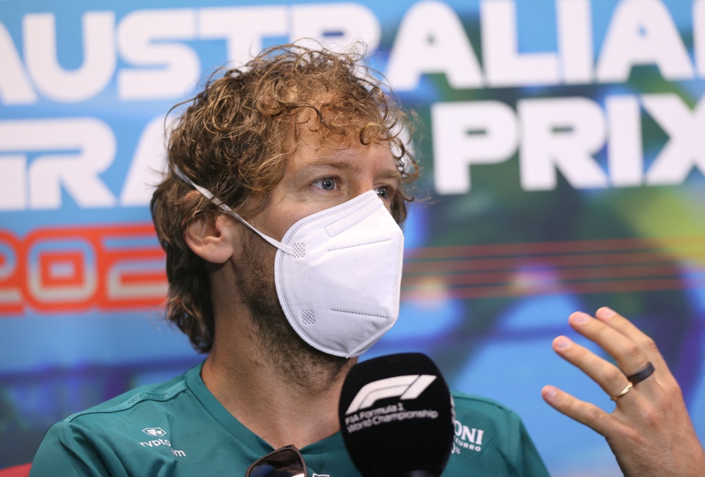 April 7, 2022 Aston Martin's Sebastian Vettel during a press conference REUTERS/Loren Elliott