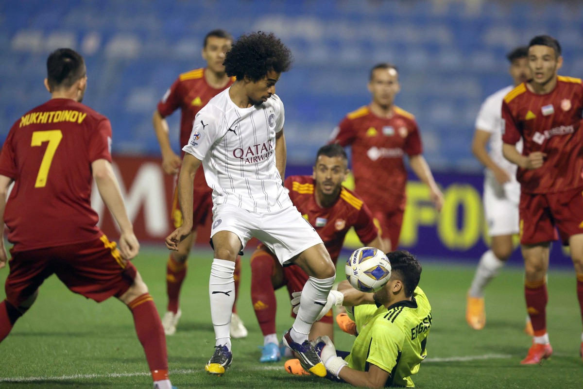 Al Sadd's Akram Afif in action during the match against FC Nasaf, yesterday.