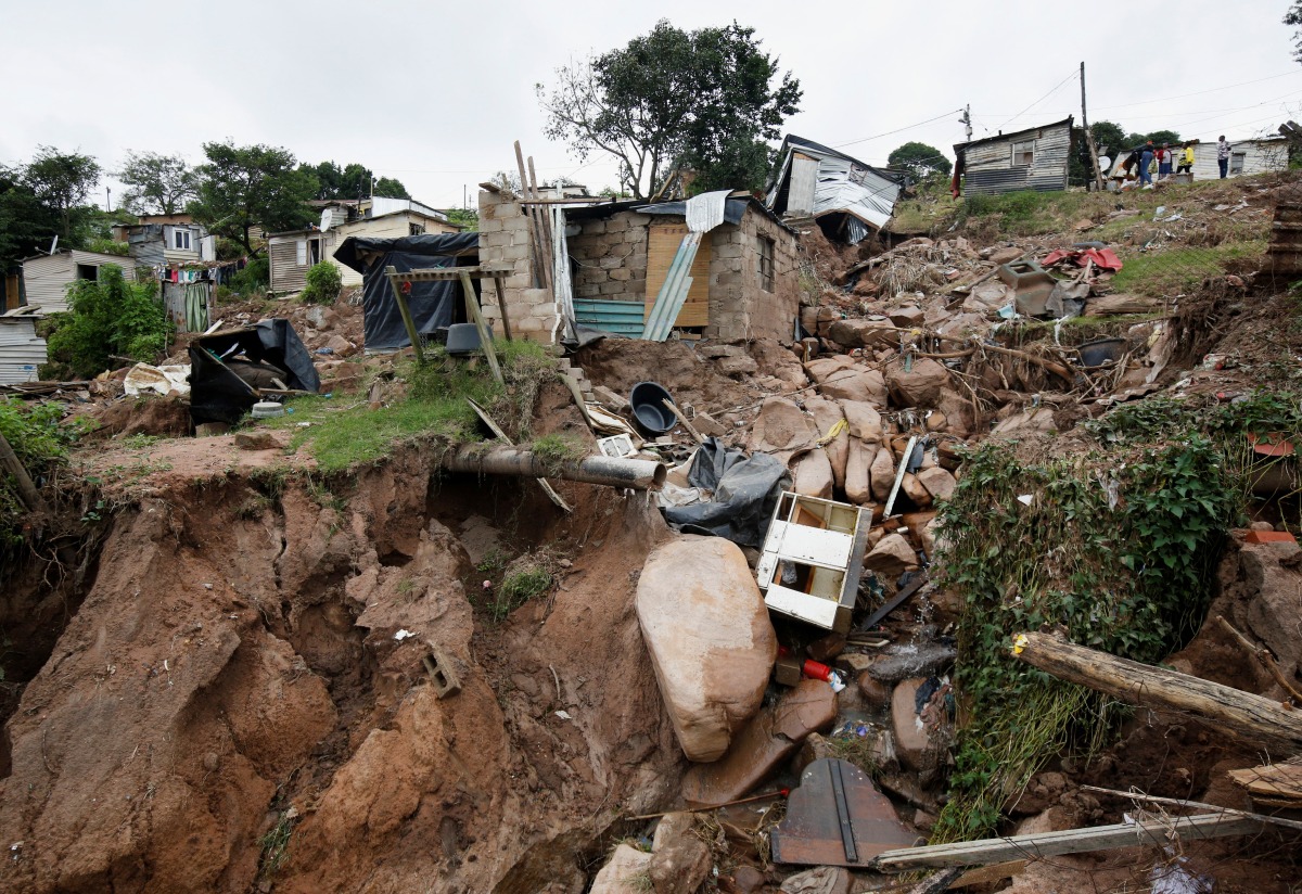 The remains of a home which was destroyed leaving two children dead after flooding are seen in Lindelani, Durban, South Africa, April 15, 2022. REUTERS/Rogan Ward
