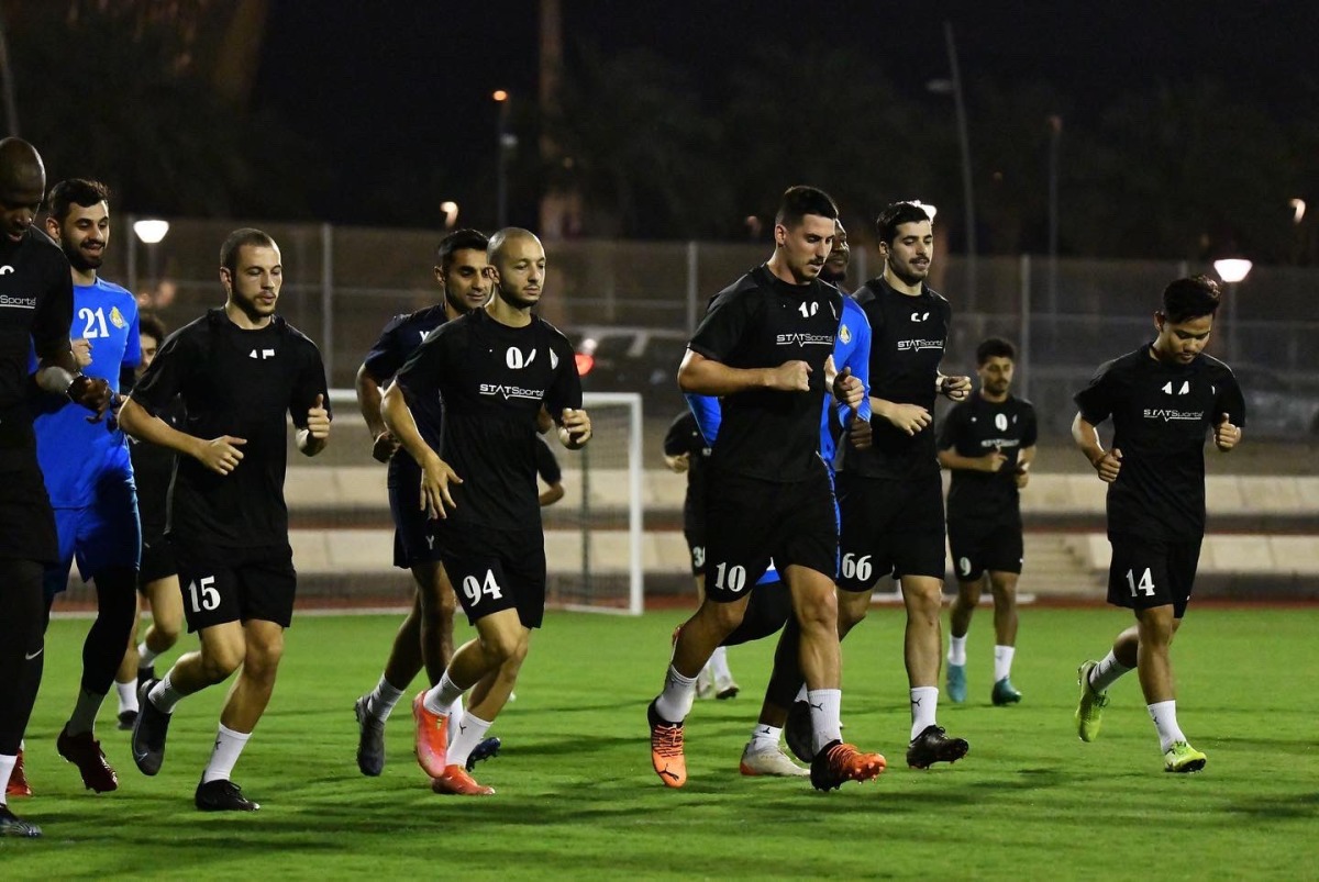Al Gharafa players during a training session ahead of match against Foolad Khouzestan FC.  
