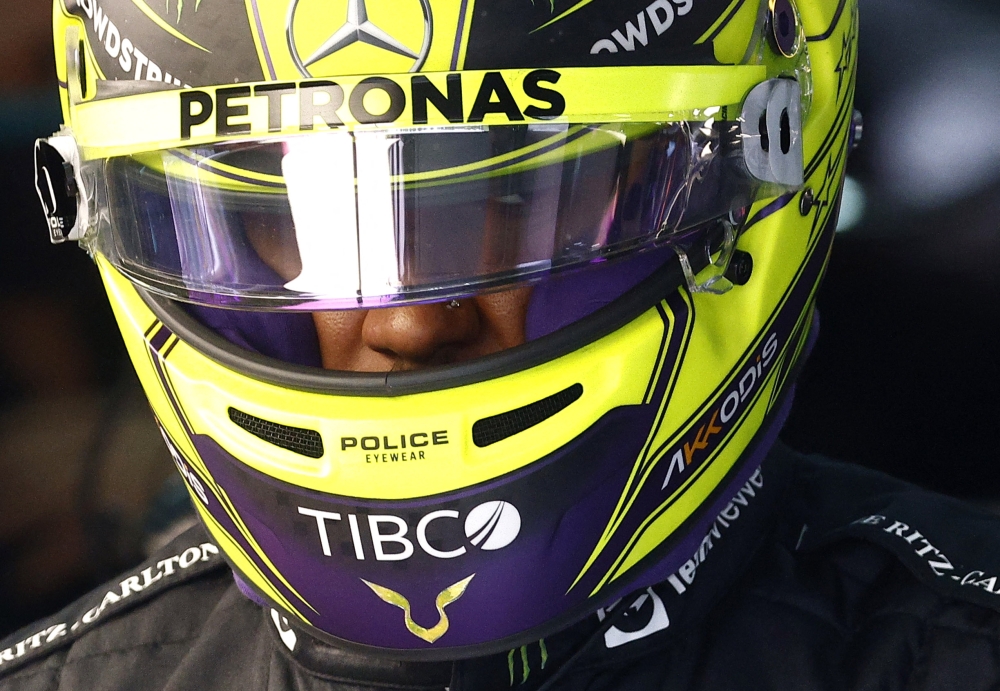 April 22, 2022 Mercedes' Lewis Hamilton before practice REUTERS/Guglielmo Mangiapane