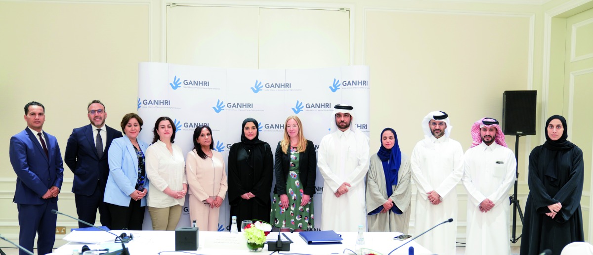 President of Global Alliance of National Human Rights Institutions (GANHRI), and Chairman of the National Human Rights Committee (NHRC), Maryam bint Abdullah Al Attiyah with other officials during the consultative meeting with the work team of GANHRI in Doha.