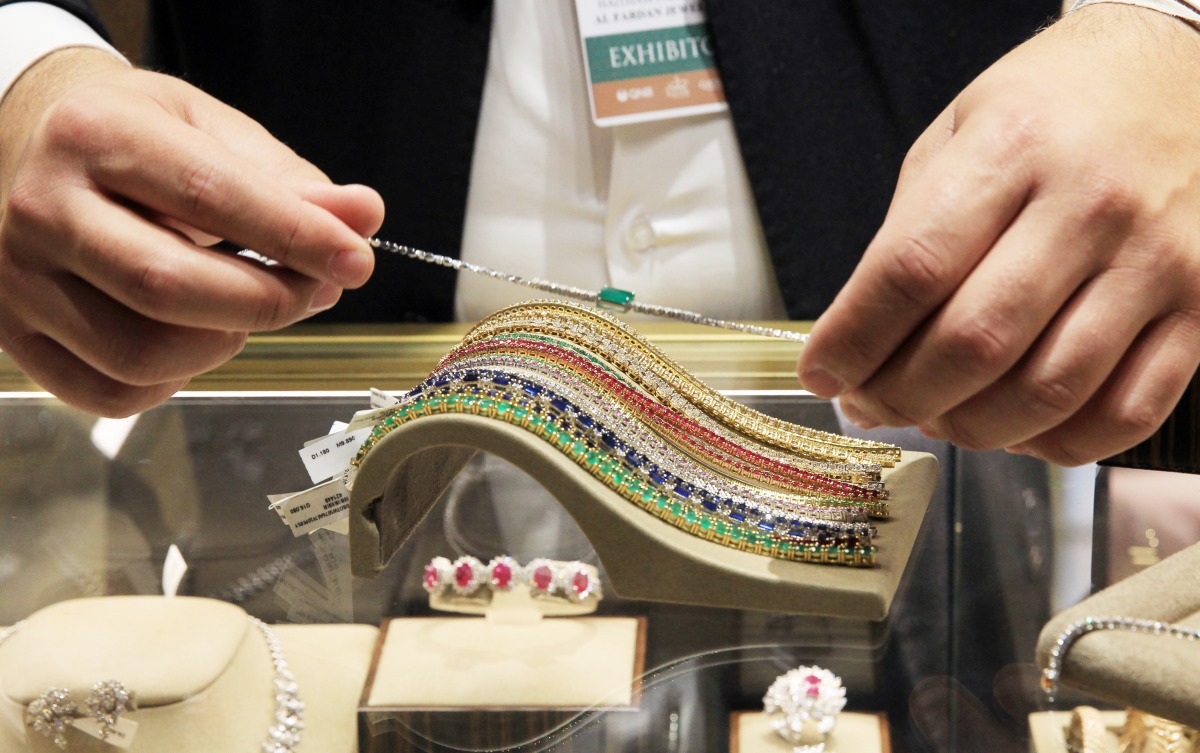 Jewellery pieces displayed during the Doha Jewellery & Watches Exhibition (DJWE) in Qatar. Photo by Salim Matramkot/ ThePeninsula.