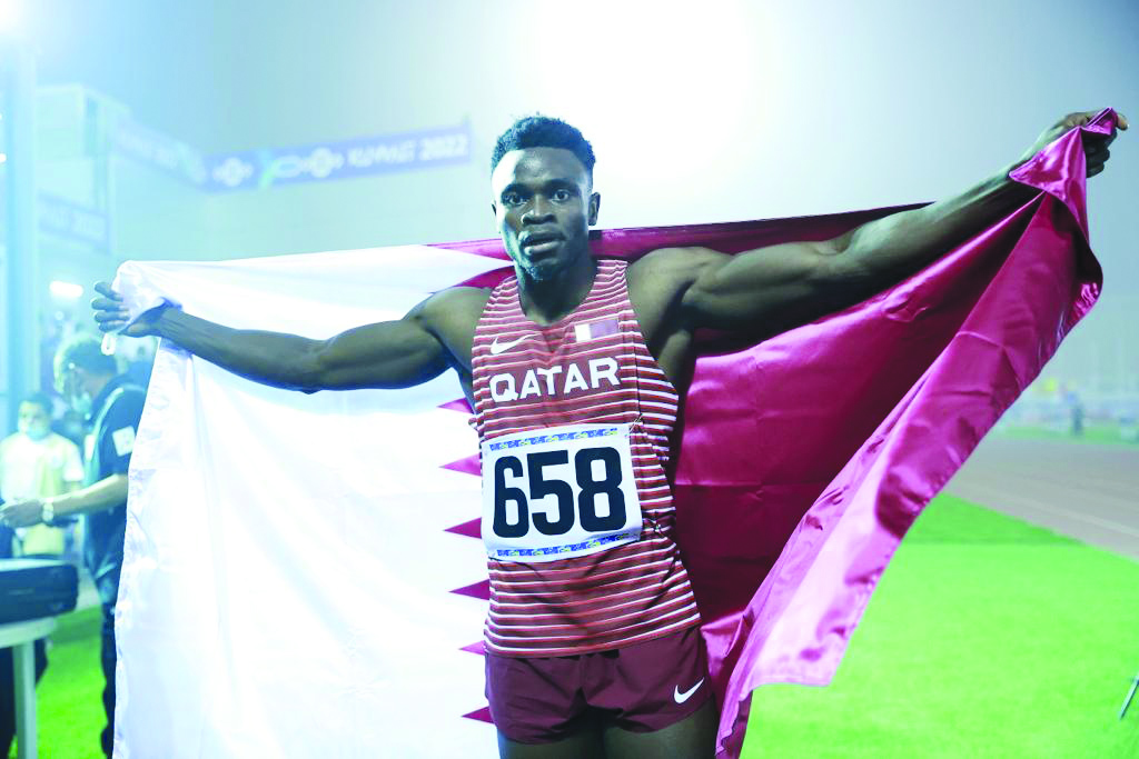 Tosin Ogunode celebrates his victory.