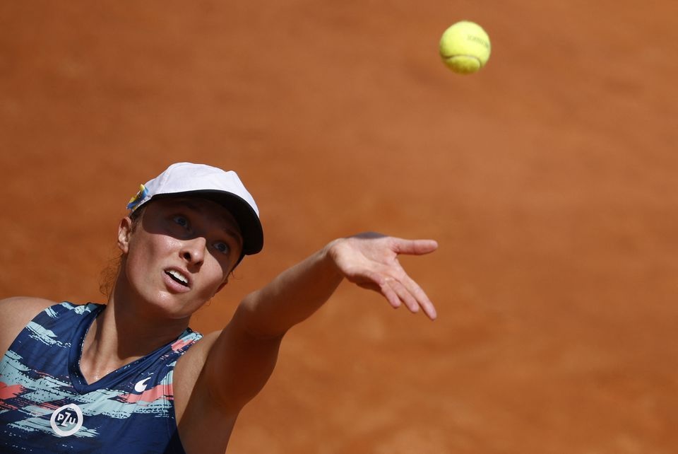 May 15, 2022 Poland's Iga Swiatek in action during the final against Tunisia's Ons Jabeur REUTERS/Guglielmo Mangiapane

