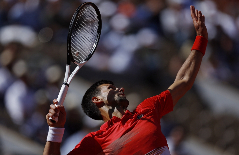 May 27, 2022 Serbia's Novak Djokovic in action during his third round match against Slovenia's Aljaz Bedene REUTERS/Yves Herman