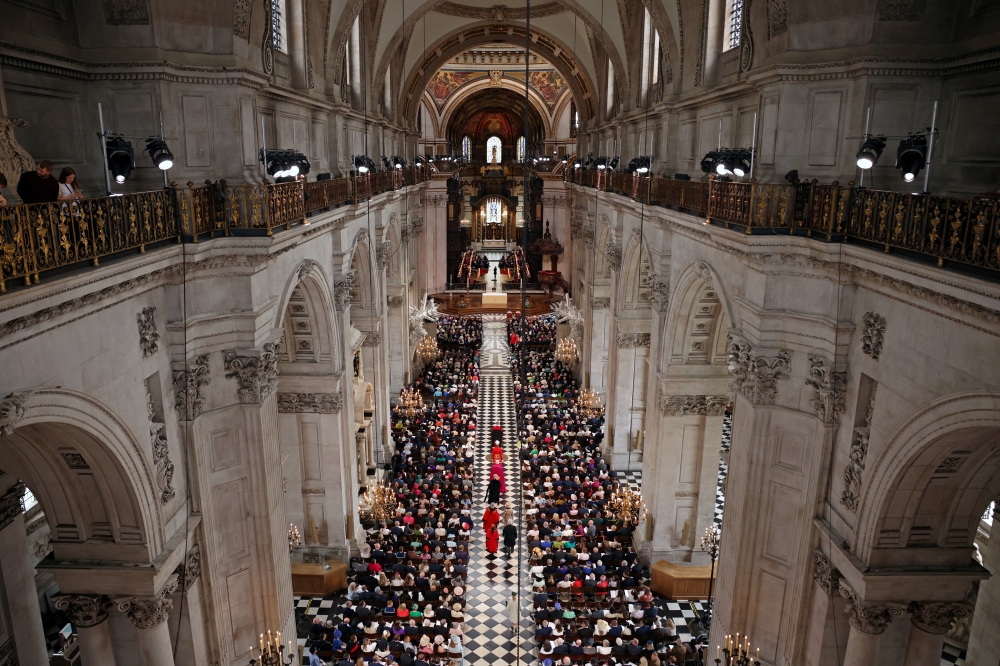 A general view of the National Service of Thanksgiving at St Paul's Cathedral, during Britain's Queen Elizabeth's Platinum Jubilee celebrations, in London, Britain, June 3, 2022. Dan Kitwood/Pool via REUTERS
