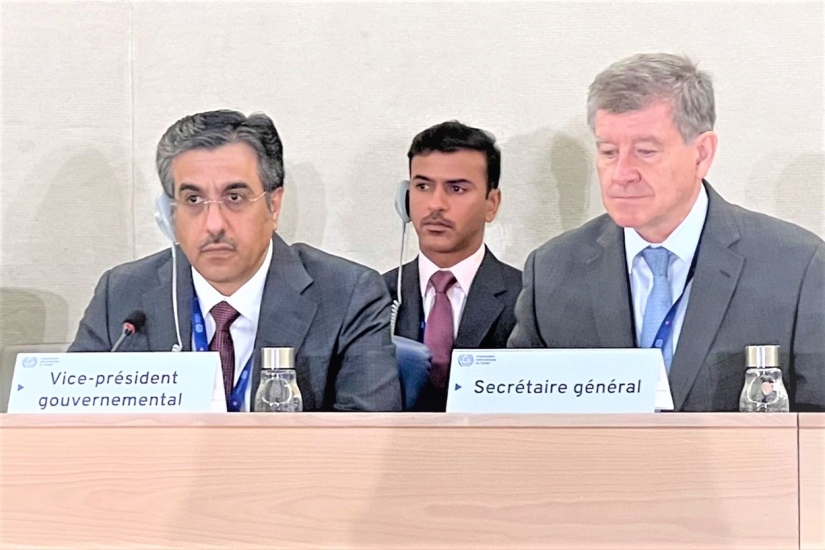 Minister of Labour H E Dr. Ali bin Smaikh Al Marri during the ministerial-level session of the 110th International Labour Conference in Geneva.