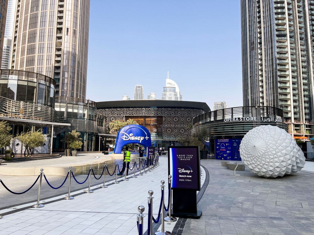 An inflatable Disney+ logo is pictured at a press event at Dubai Opera in Dubai, United Arab Emirates, June 7, 2022. Reuters/Yousef Saba