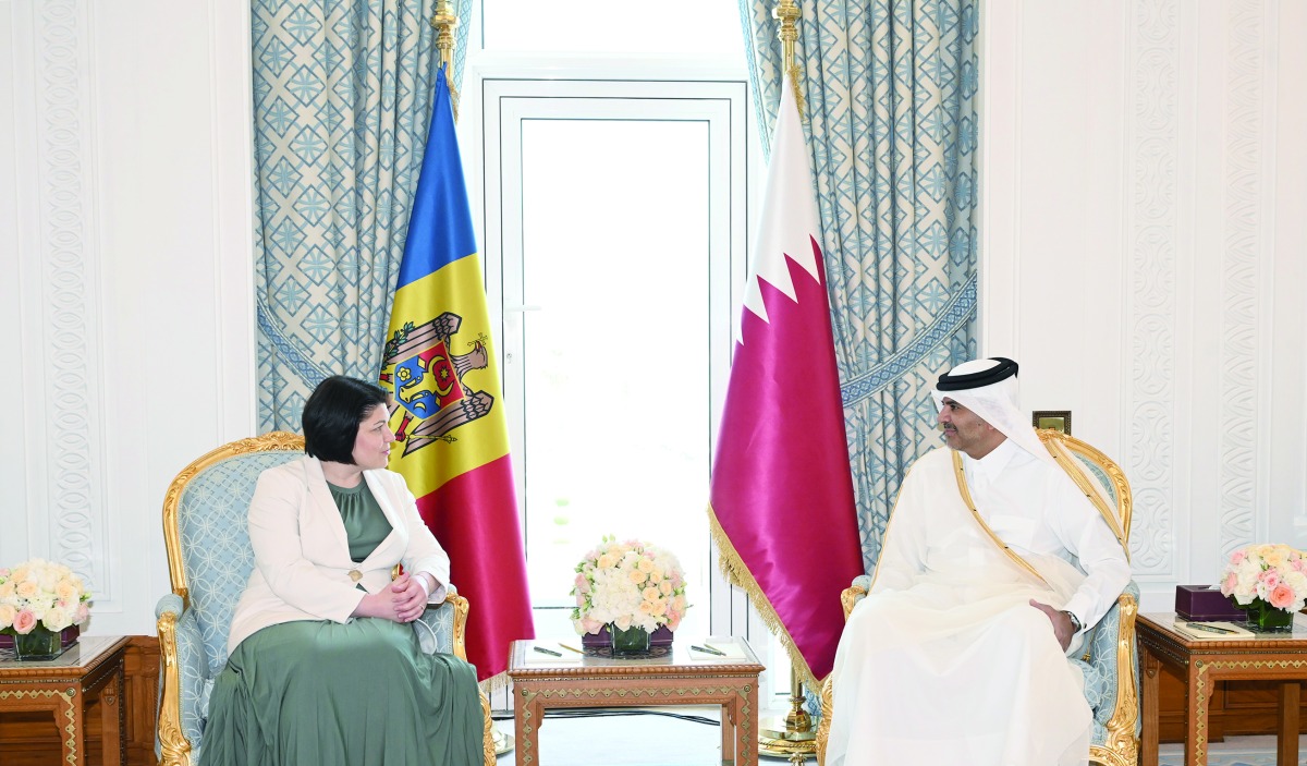 Prime Minister and Minister of Interior H E Sheikh Khalid bin Khalifa bin Abdulaziz Al Thani and the Prime Minister of Moldova H E Natalia Gavrilita during the official talks at the Amiri Diwan, yesterday.