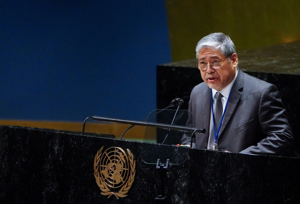 Philippines' Ambassador to the UN Enrique Manalo speaks during the 11th emergency special session of the 193-member U.N. General Assembly on Russia's invasion of Ukraine, at the United Nations Headquarters in Manhattan, New York City, U.S., March 1, 2022. REUTERS/Carlo Allegri/File Photo