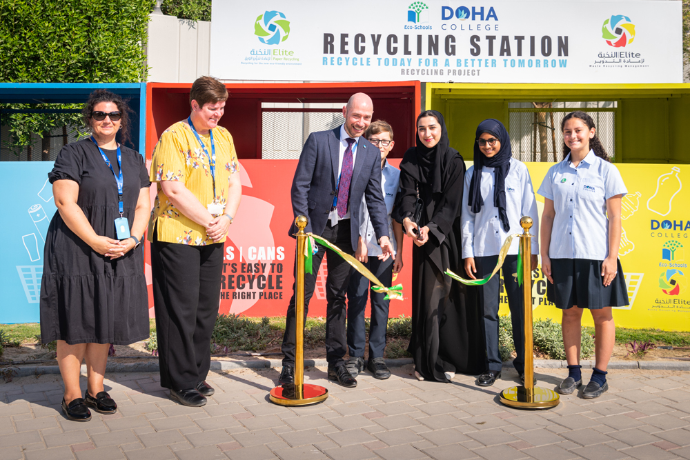 Officials from Doha College opening the recycling centre.