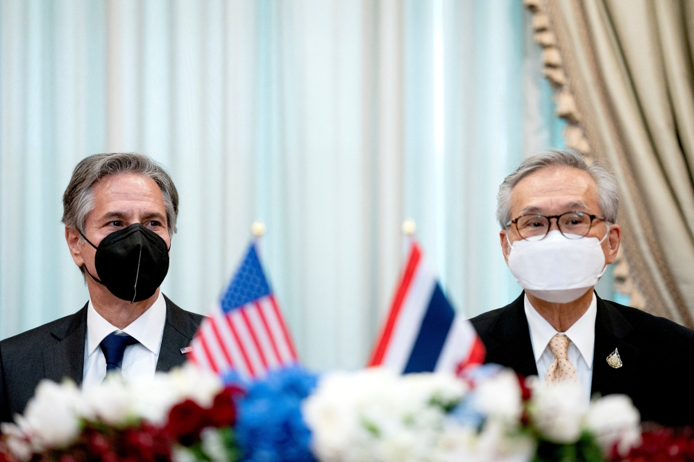U.S. Secretary of State Antony Blinken and Thailand's Foreign Minister Don Pramudwinai participate in a Memorandum of Understanding signing ceremony at the Thai Ministry of Foreign Affairs in Bangkok, Thailand, July 10, 2022. Stefani Reynolds/Pool via REUTERS